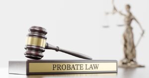 Probate law: Judge's Gavel as a symbol of legal system and wooden stand with text word